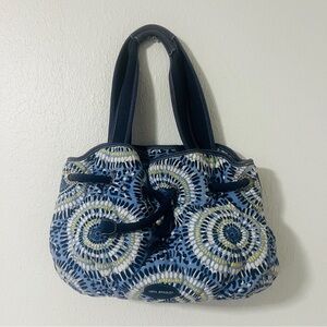 Vera Bradley Hobo Bag Rope Accent Blue White STARRY NIGHT STARBURST Logo Yellow